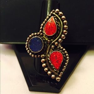 Unique Antique look Coral n lapis Ring